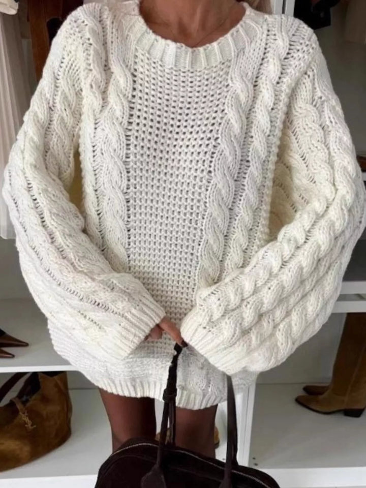 Chunky cable knit oversized crewneck sweater