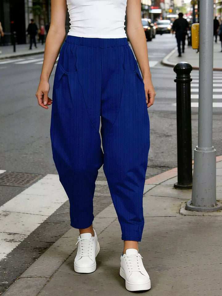 Royal Blue Plus size elastic waist harem pants with side pockets