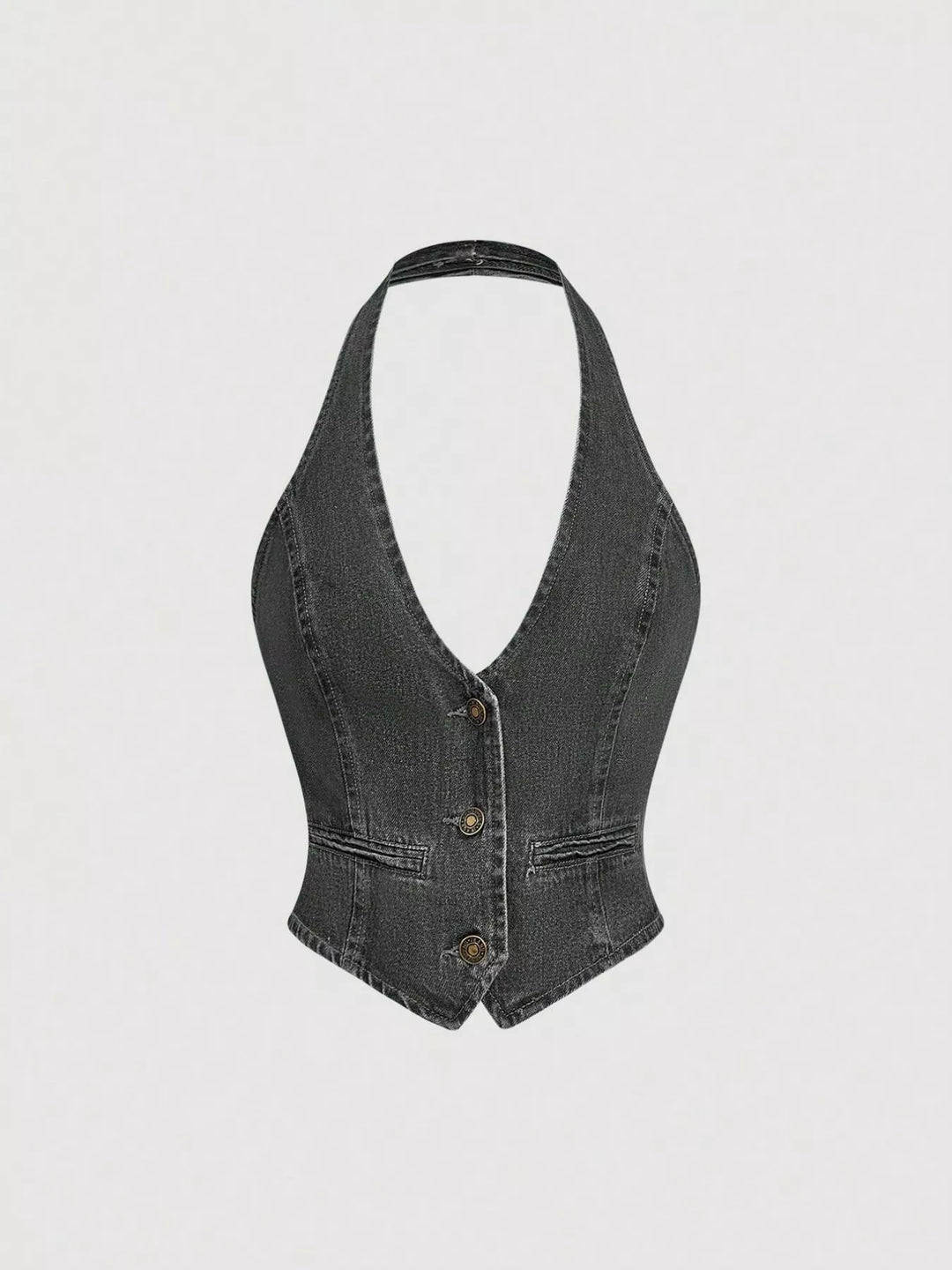 Halter denim vest and wide-leg jeans two-piece set