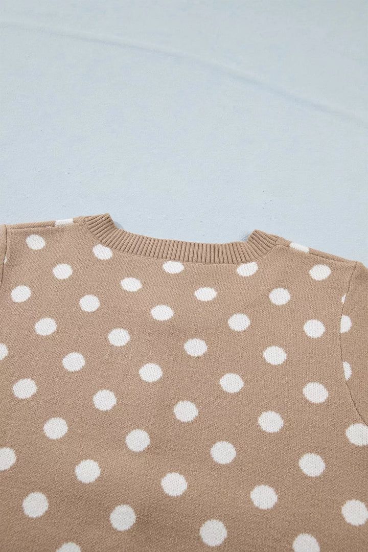 Polka dot short sleeve button-down knit cardigan