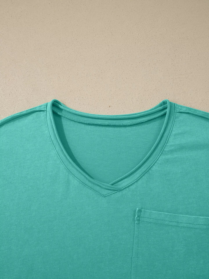 Mineral wash V-neck cotton tee with chest pocket
