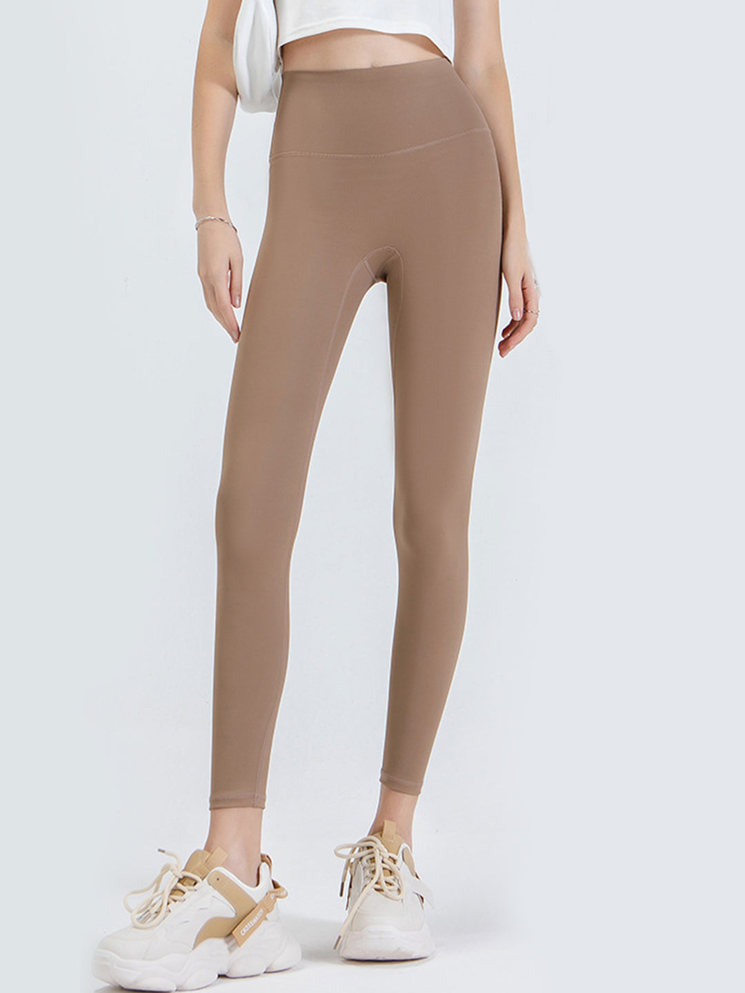 Khaki Wide waistband high-rise workout leggings
