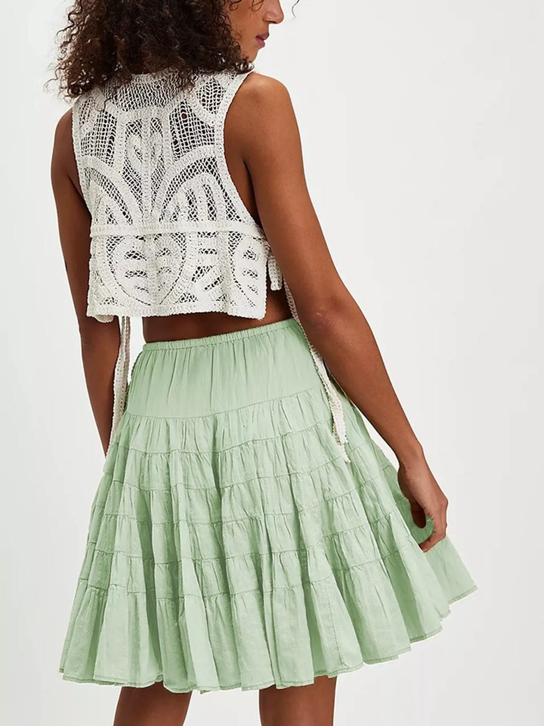 Tiered ruffle mini skirt with drawstring waist