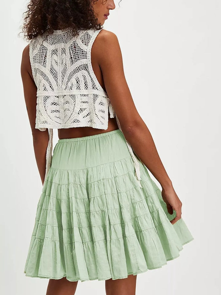 Tiered ruffle mini skirt with drawstring waist