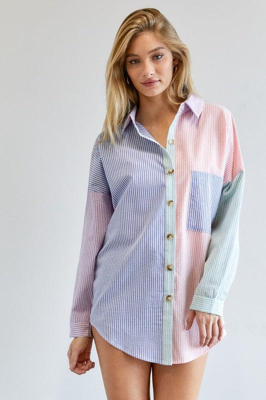 Multi Color Striped Button Down Shirt - Azoroh