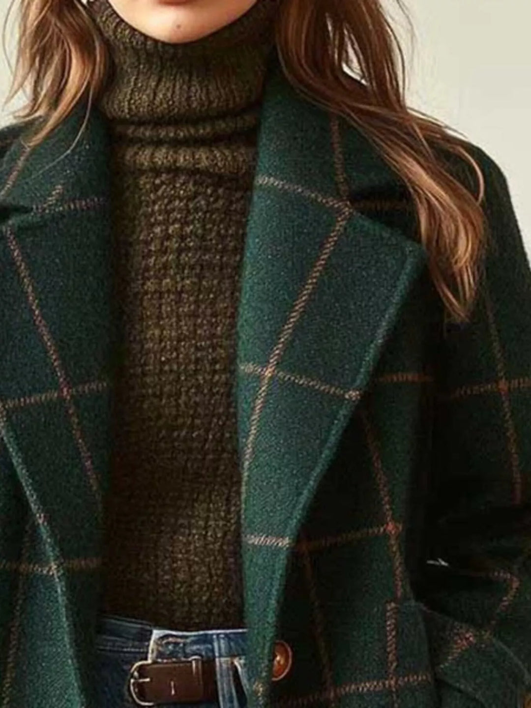 Windowpane plaid longline single-breasted overcoat