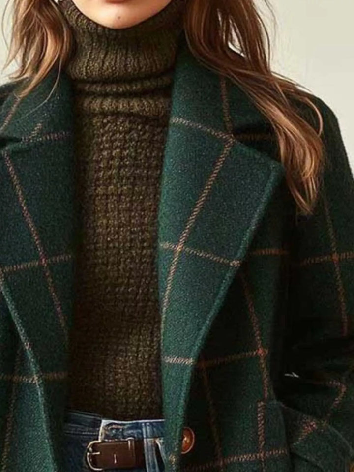 Windowpane plaid longline single-breasted overcoat