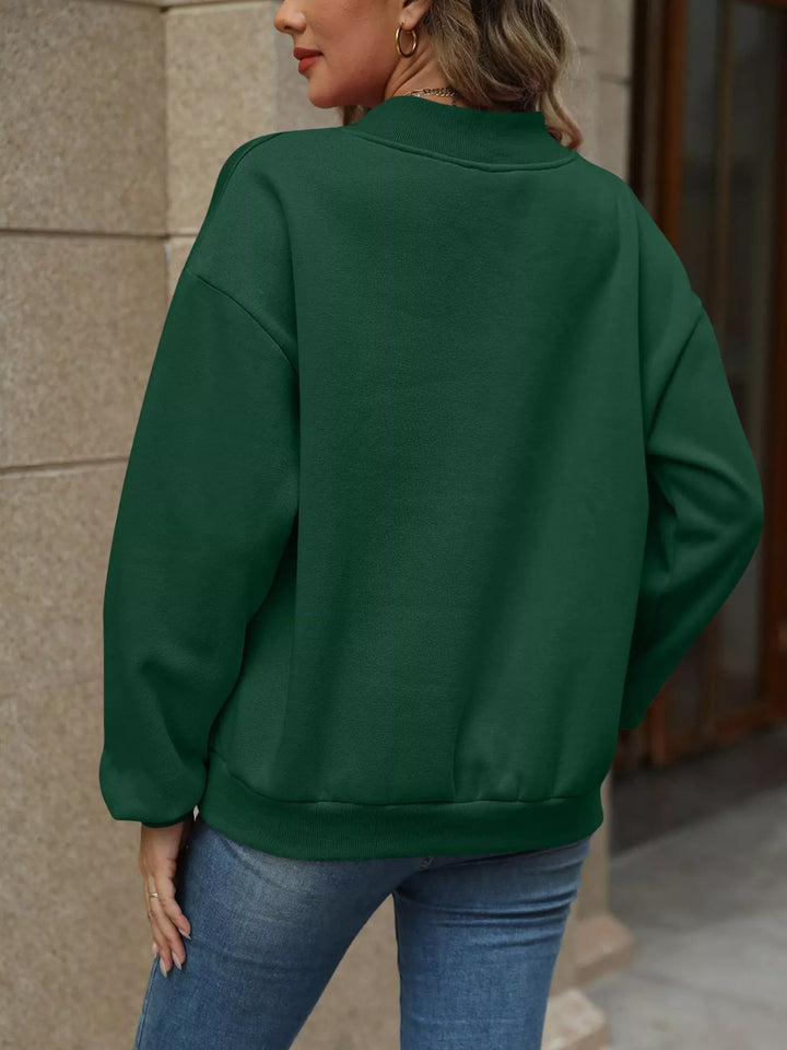 V-neck drop-shoulder pullover sweatshirt with ribbed trim