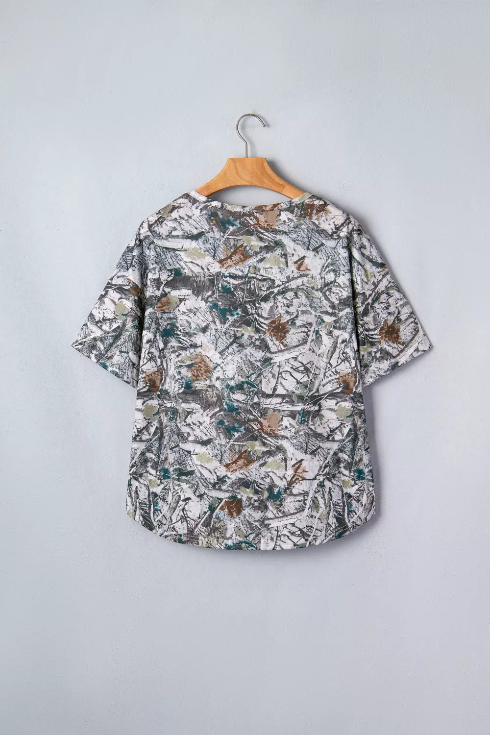 Abstract woodland print henley tunic top with pocket