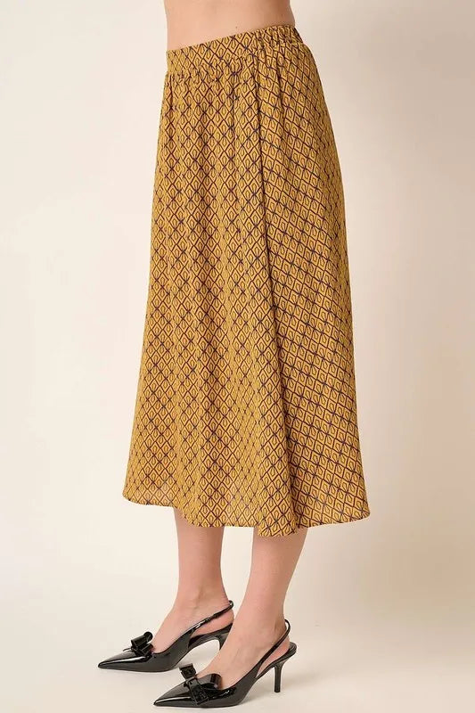 Geometric print A-line midi skirt with side pockets