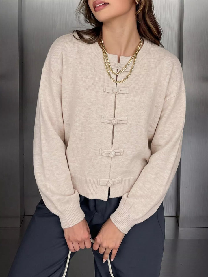Apricot Knot button dropped shoulder knit cardigan