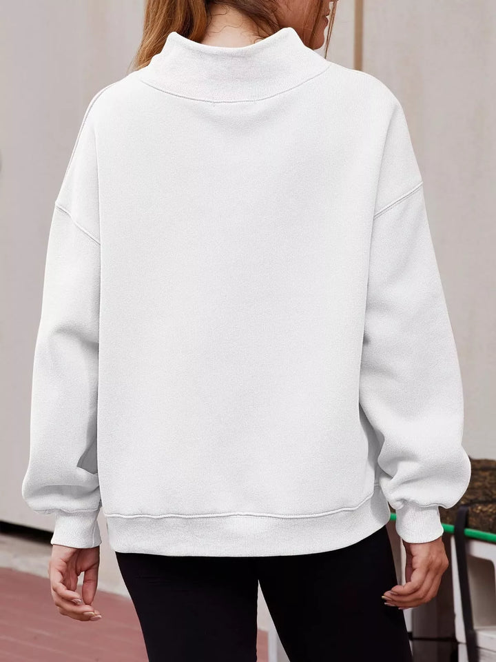 Mock neck dropped shoulder fleece sweatshirt