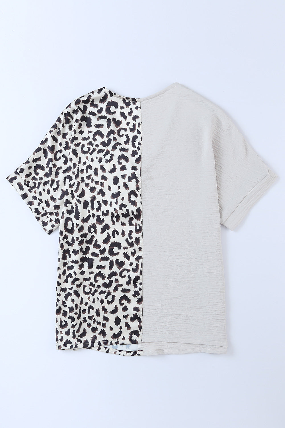 Leopard color block short-sleeve V-neck blouse