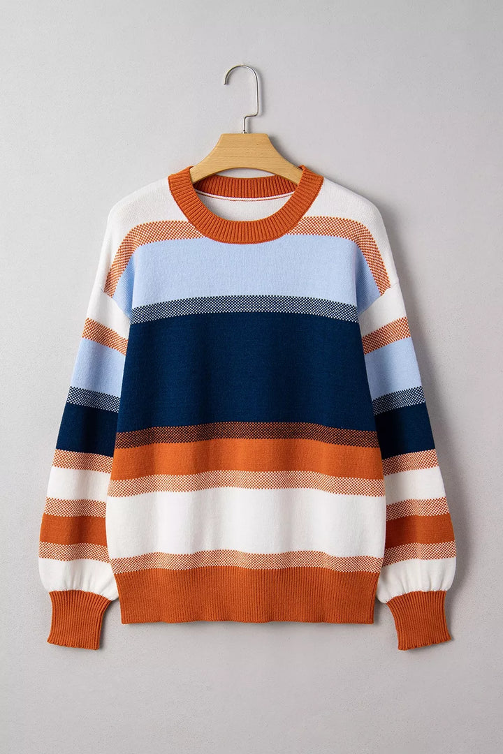 Color block stripe drop shoulder tunic sweater
