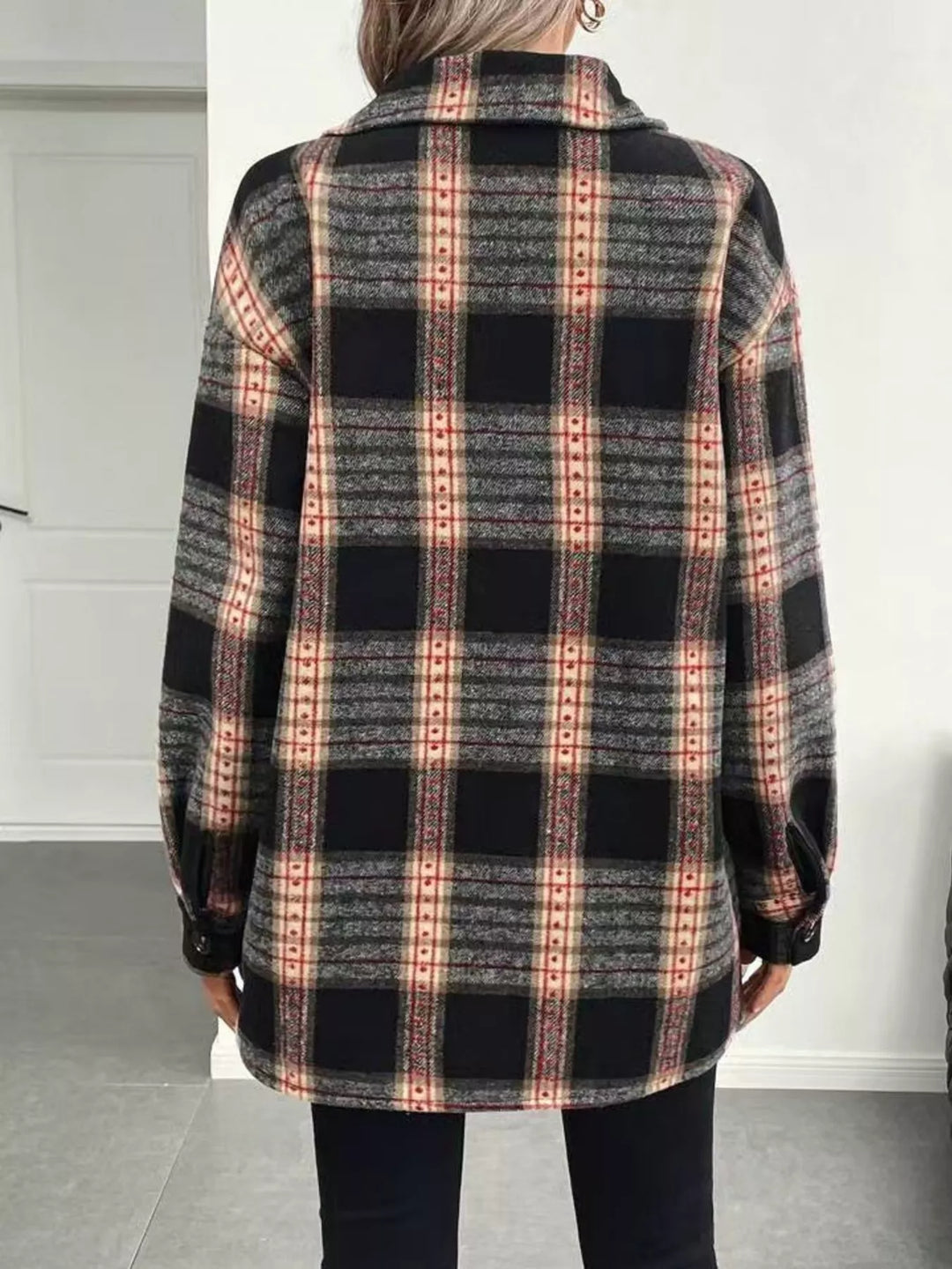 Plaid button-up shacket with flap chest pockets