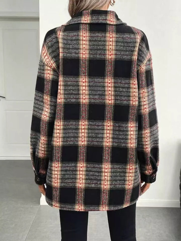 Plaid button-up shacket with flap chest pockets