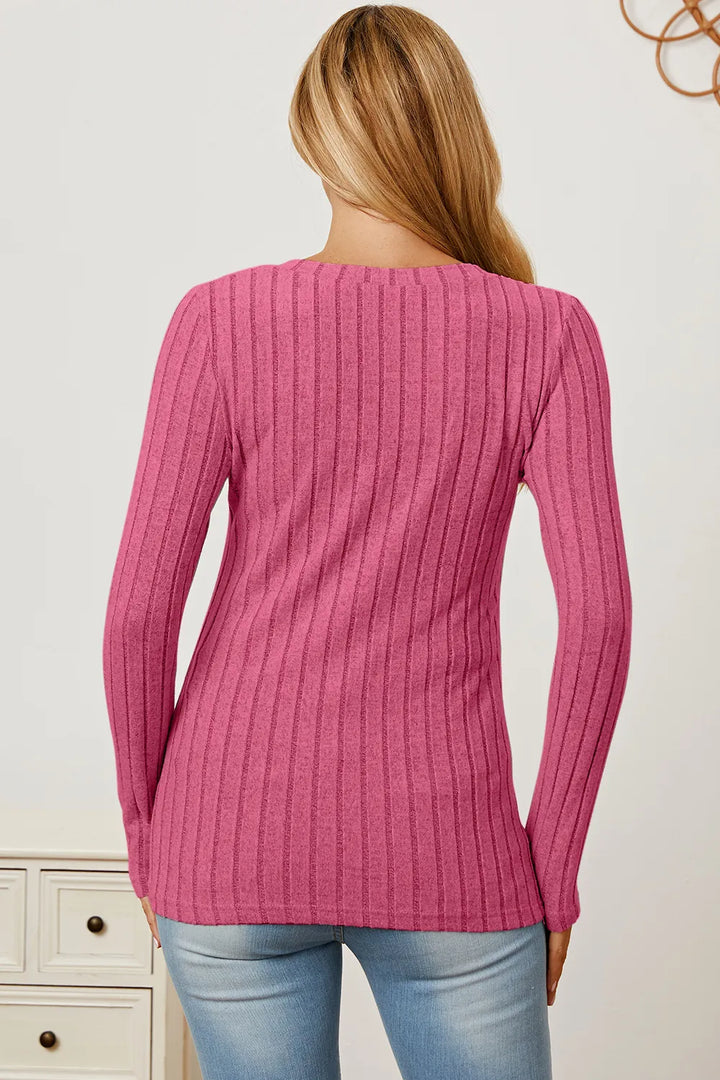 Ribbed v-neck long sleeve knit top