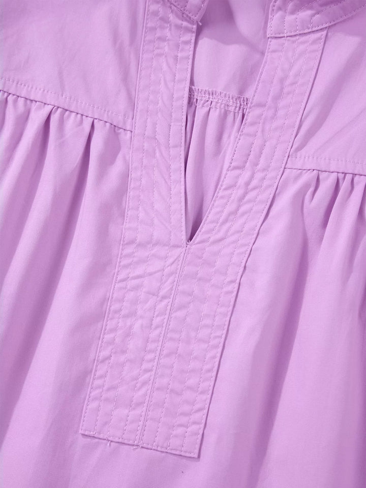 Puff sleeve cotton blouse with notched neckline