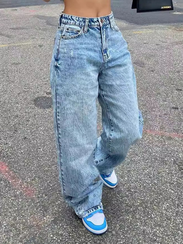 Light Blue High-rise wide-leg jeans with side pockets