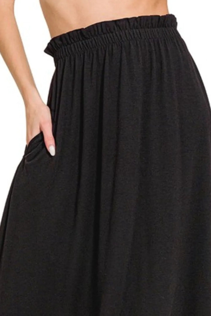 Paperbag waist midi skirt with side pockets