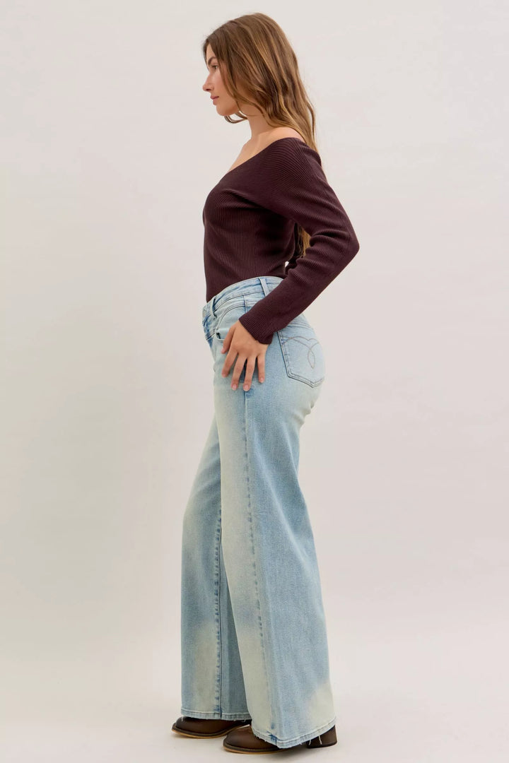 High-rise column straight-leg jeans with yoke detail
