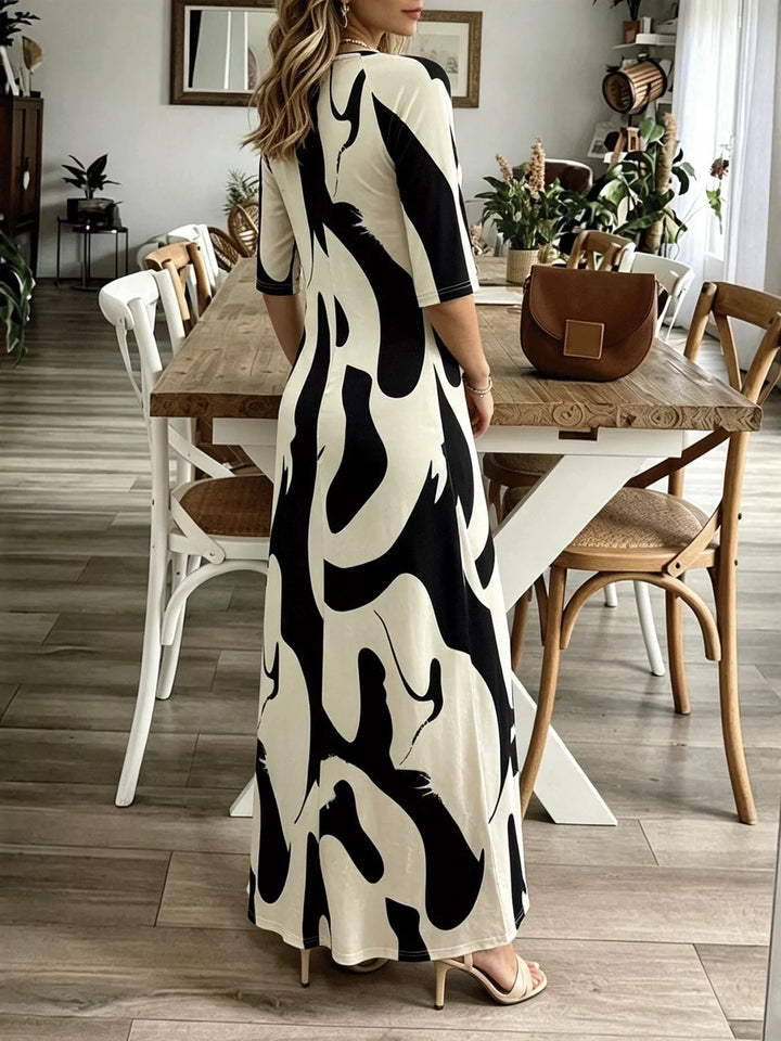 Abstract print V-neck short sleeve maxi dress