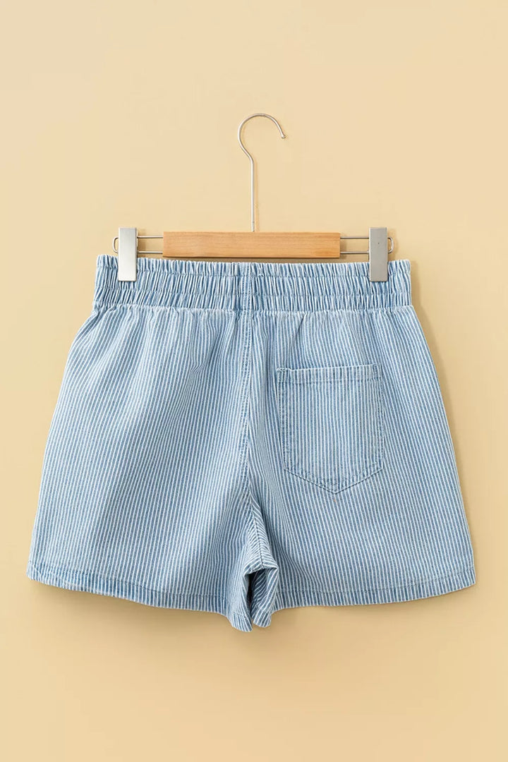 Pinstripe drawstring cotton shorts with side pockets