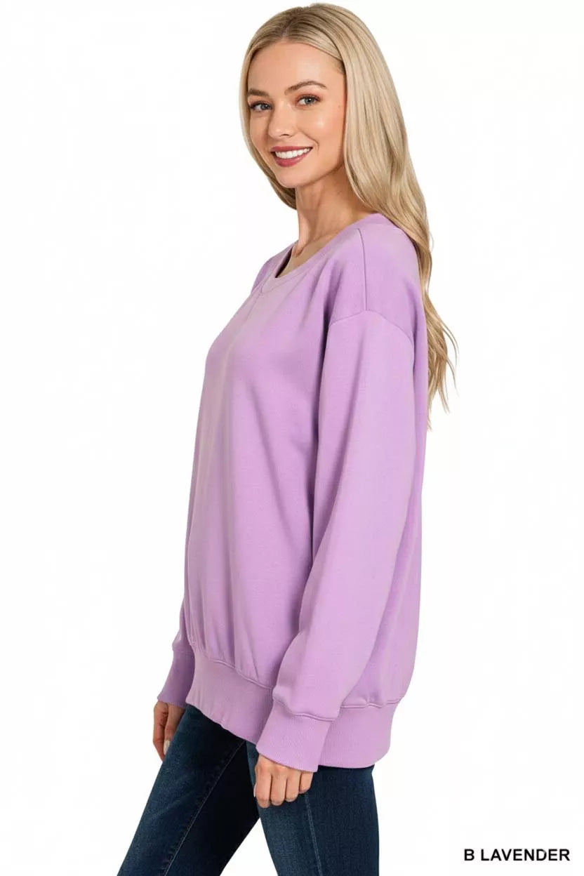 Fleece boat neck sweatshirt with ribbed cuffs and hem