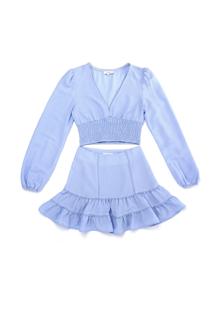 Lace trimmed smocking blouse and skirt set - Azoroh