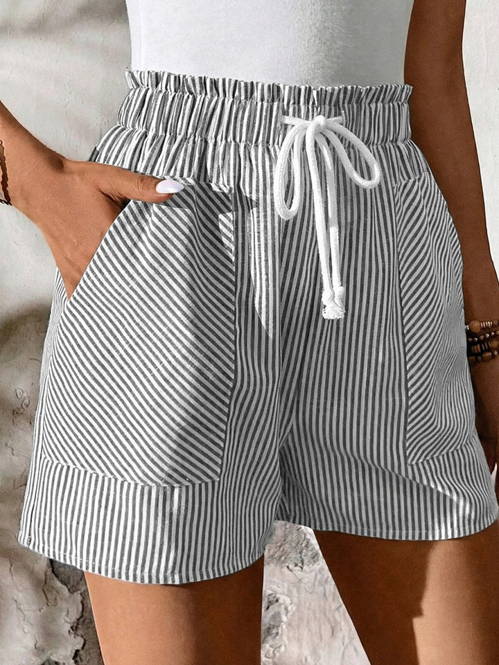Vertical stripe drawstring shorts with side pockets