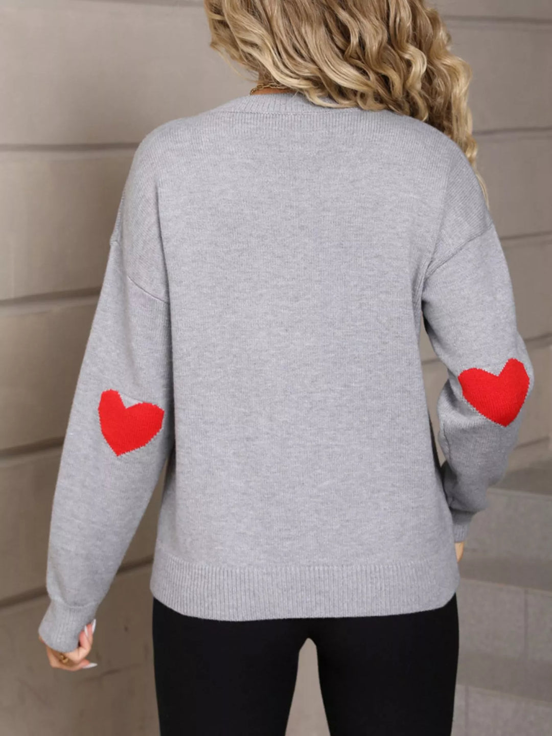 Heart graphic dropped shoulder crew neck sweater