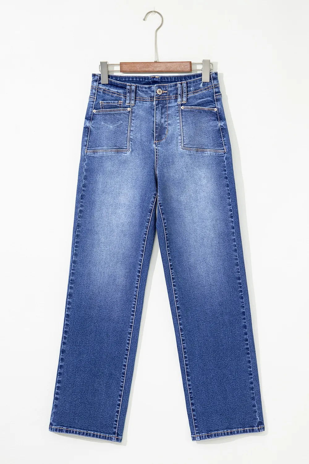 Vintage wash high-rise wide-leg jeans with patch pockets