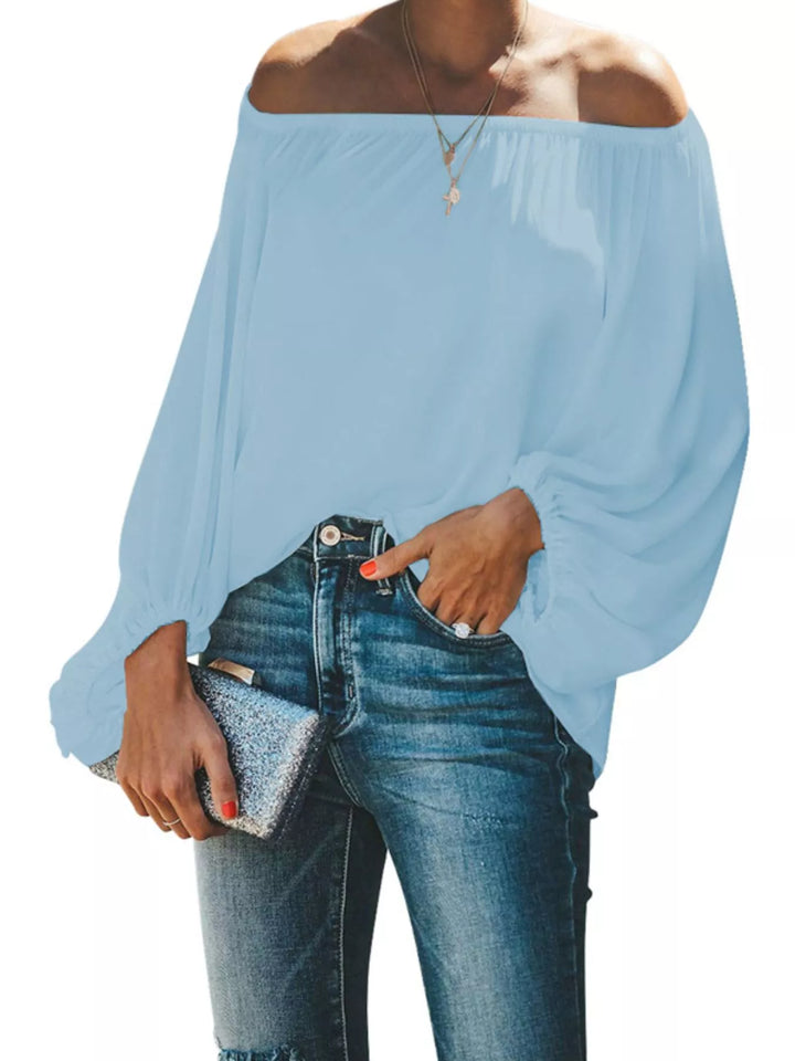 Sky Blue Off-shoulder balloon sleeve blouse