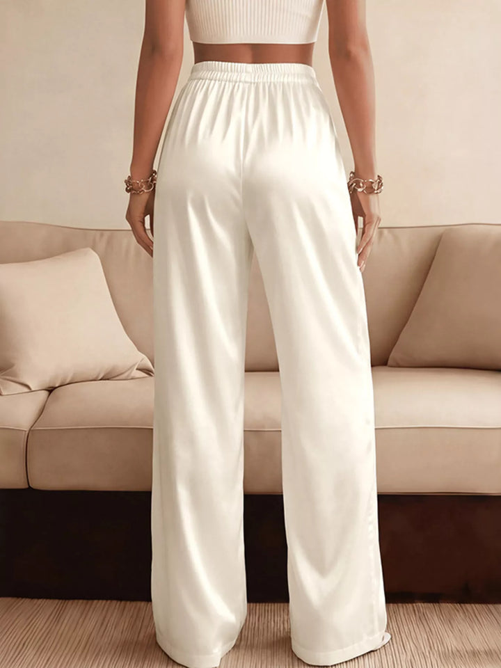 Wide-leg pants with scalloped lace waistband trim