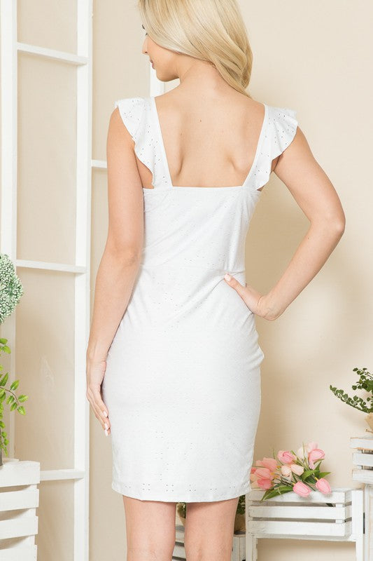 Camille Eyelet Ruffle Sleeve Bodycon Dress - mini, bodycon - view 15