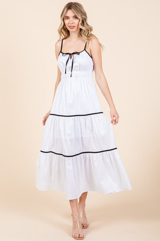 Carrington Piping Detail Tiered Midi Sundress Plus Size in Off White/Black - midi, mini - front view