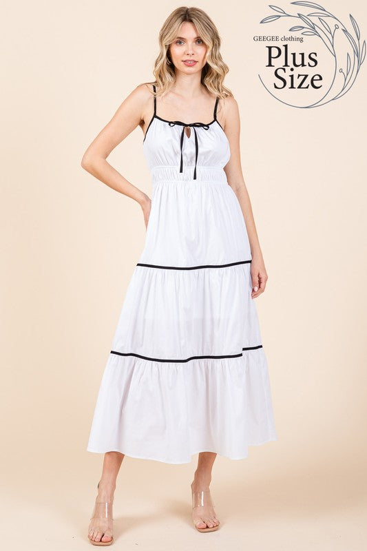 Carrington Piping Detail Tiered Midi Sundress Plus Size in Off White/Black - midi, mini - alternate view