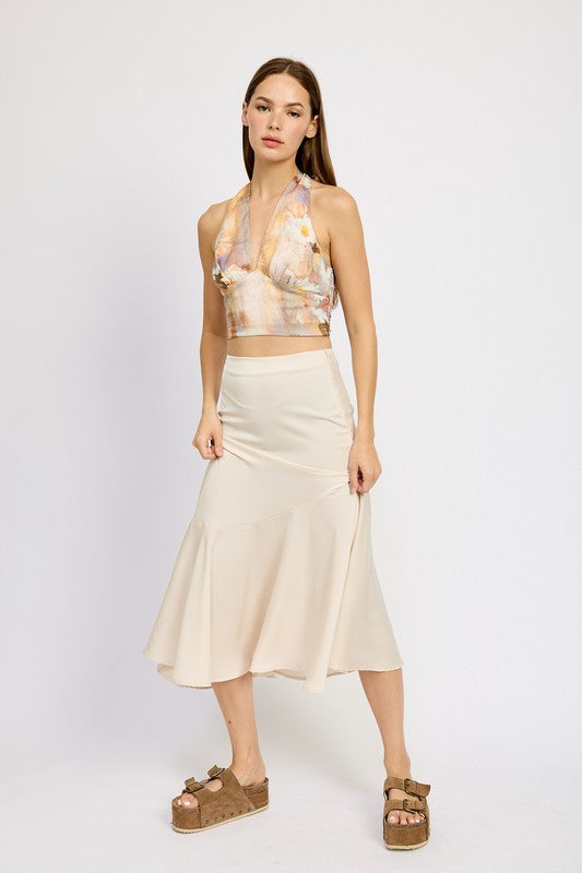 Cascada Asymmetrical Ruffle Hem Midi Skirt in TAUPE - midi, mini - view 4