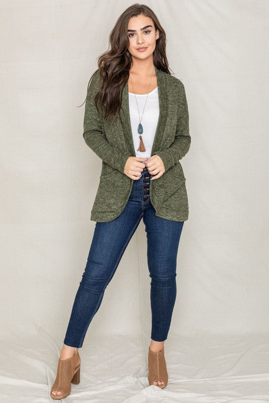 Cascade Drape Pocket Cardigan in olive - relaxed fit, cardigan - alternate view