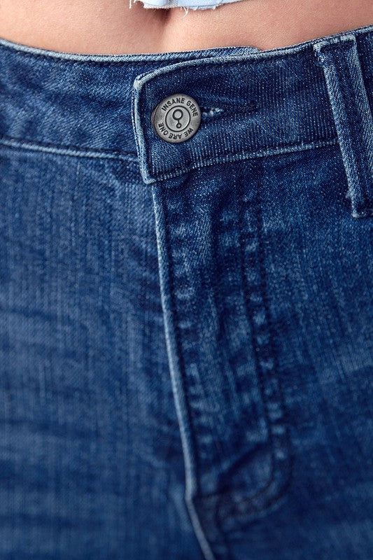 Catalina High Rise Frayed Hem Flare Jeans in DARK - maxi, denim - view 12