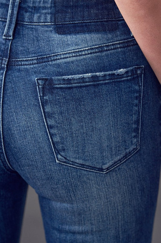 Catalina High Rise Frayed Hem Flare Jeans in DARK - maxi, denim - view 14