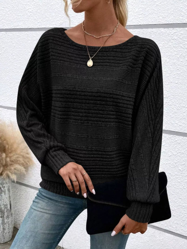 Black Ribbed knit long sleeve top with dolman sleeves