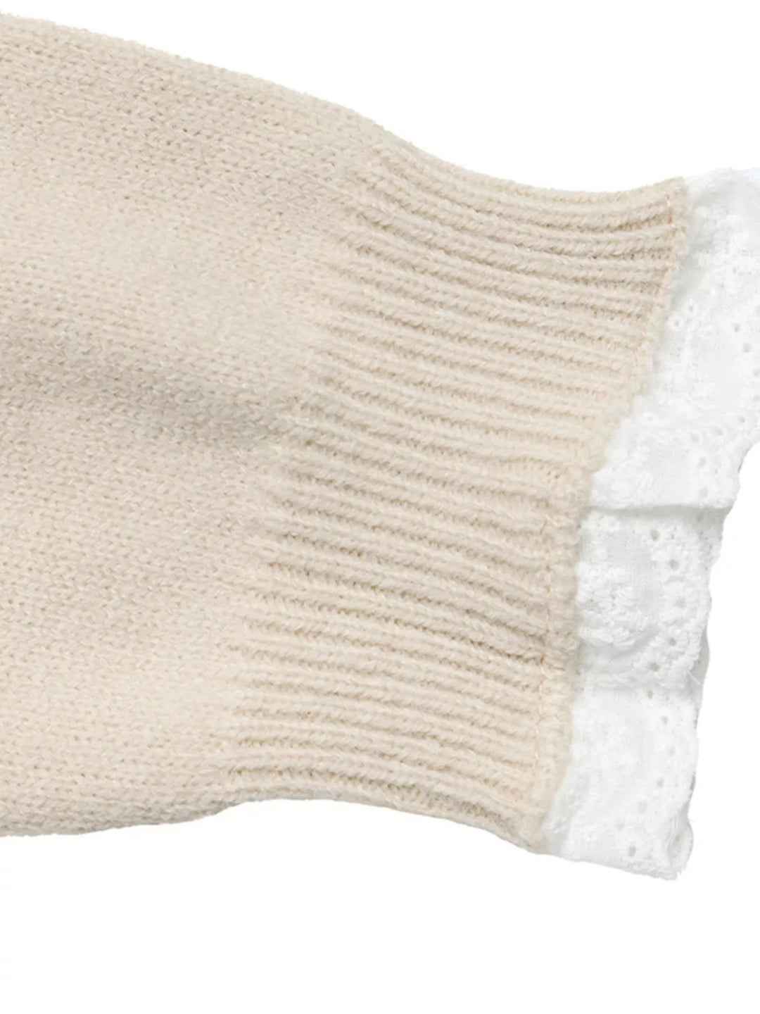 Lace trim crew neck knit sweater with ribbed cuffs