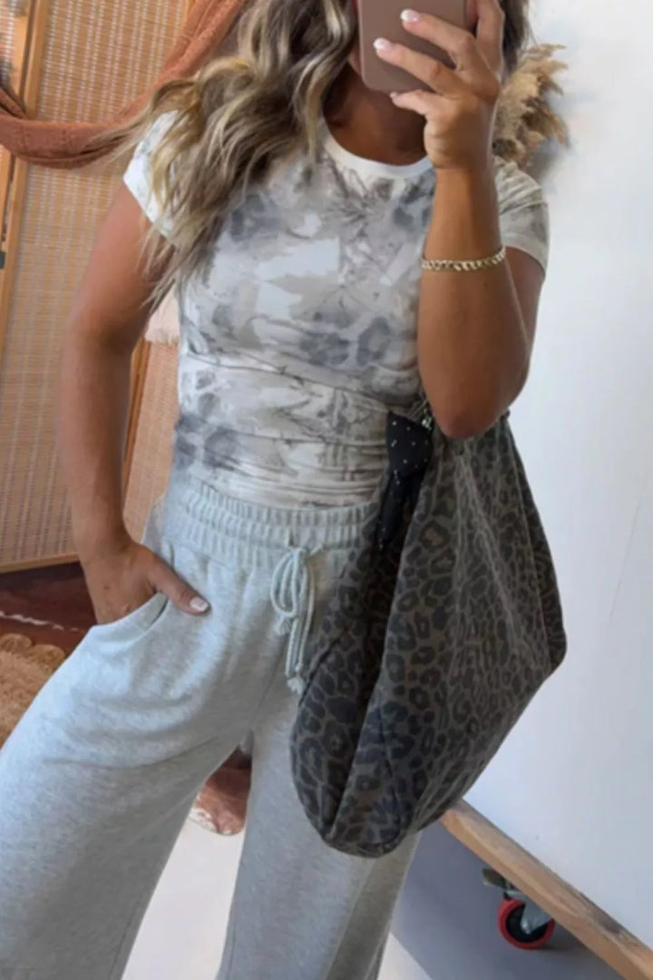 Light Gray Abstract woodland print slim-fit crew neck tee