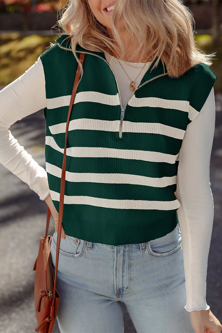 Ribbed knit half-zip collared sweater vest