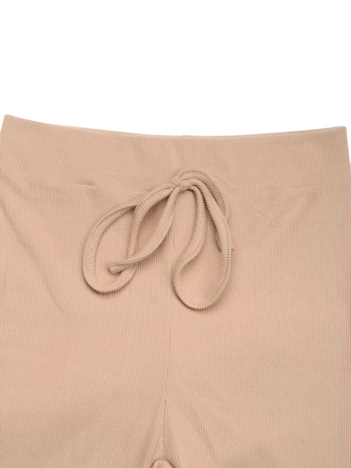 Ribbed knit hoodie and wide-leg pants two-piece set