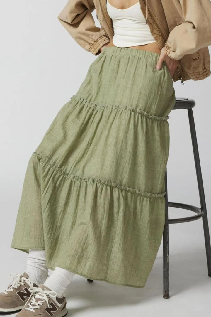 Tiered frill maxi skirt with elastic waist