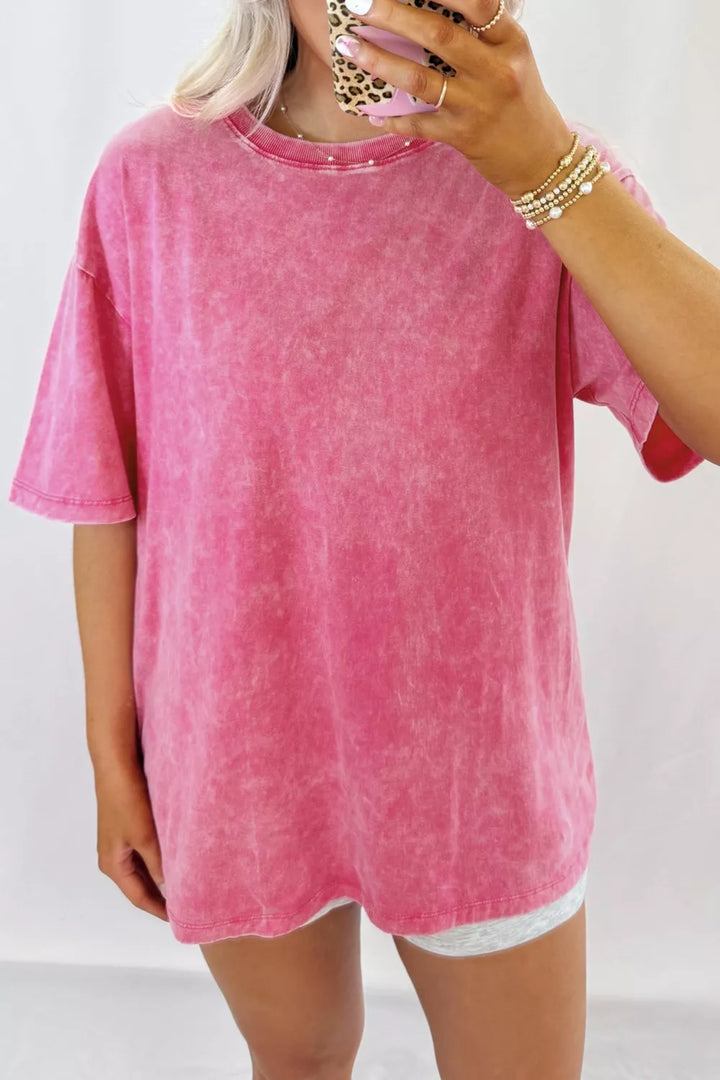 Pink Mineral washed oversized drop-shoulder cotton tee