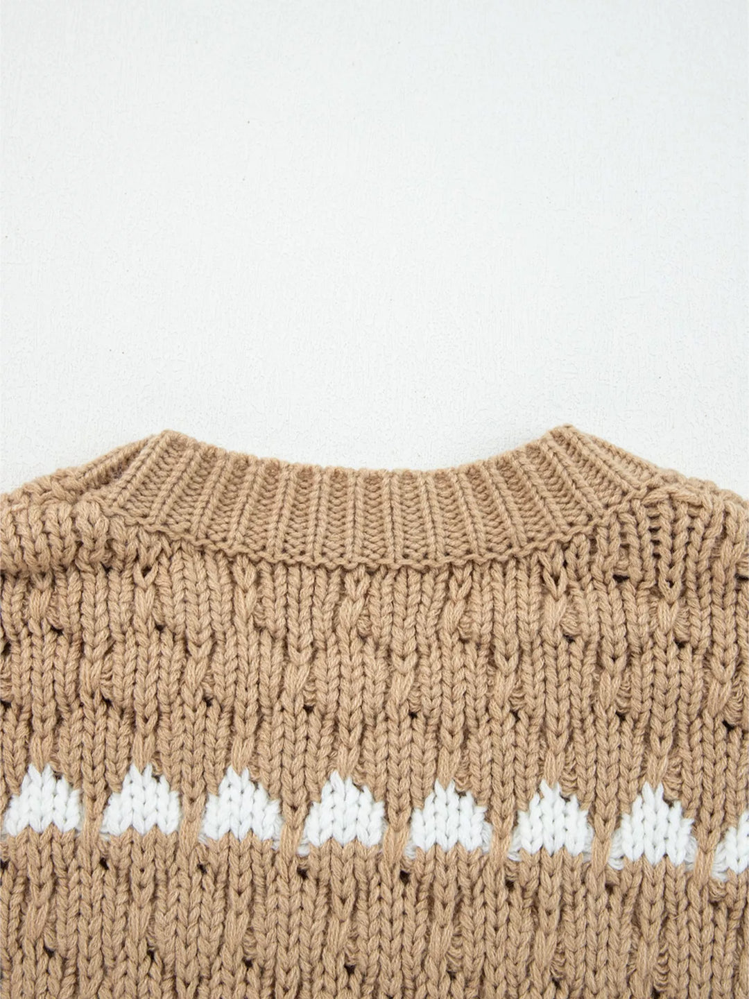 Textured knit puff sleeve sweater with contrast stripe detail