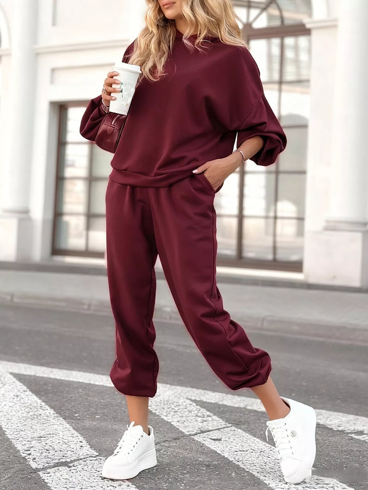 Oversized hoodie and cropped jogger two-piece set